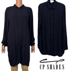 CP Shades Women’s Large Navy Blue Button Down Long Hem Long Sleeve Shirt